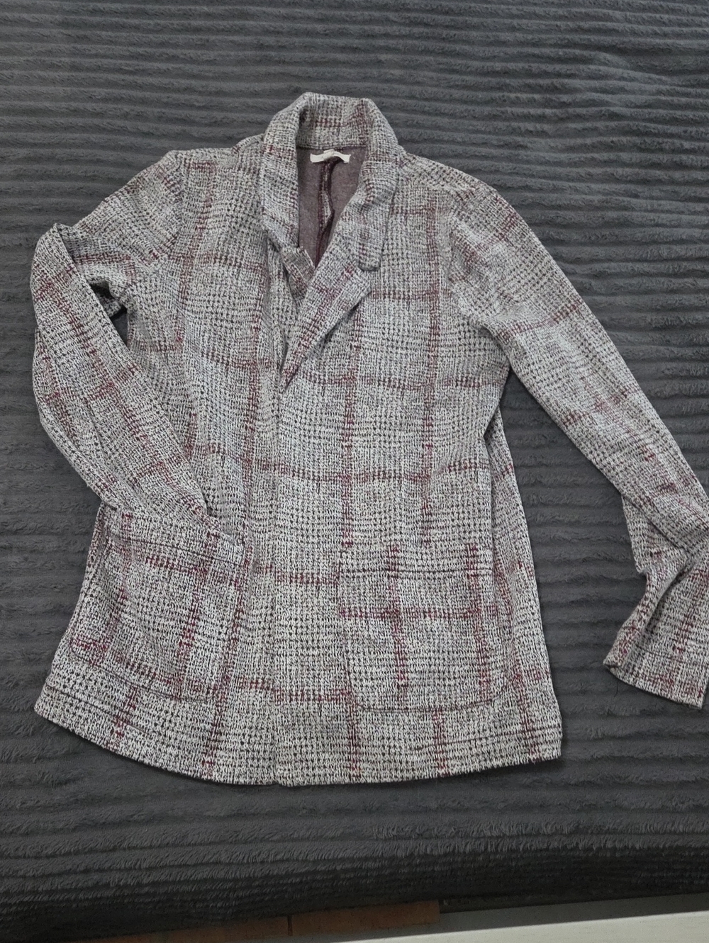Maurices Gray Tweed Plaid Blazer with Burgundy Windowpane